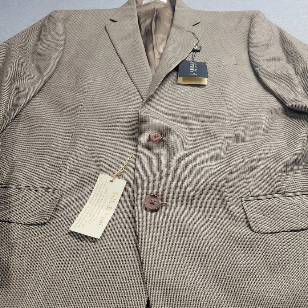 Lauren Ralph Lauren Mens Silk Wool Blend Sport Coat Blazer Tan Brown Houndstooth